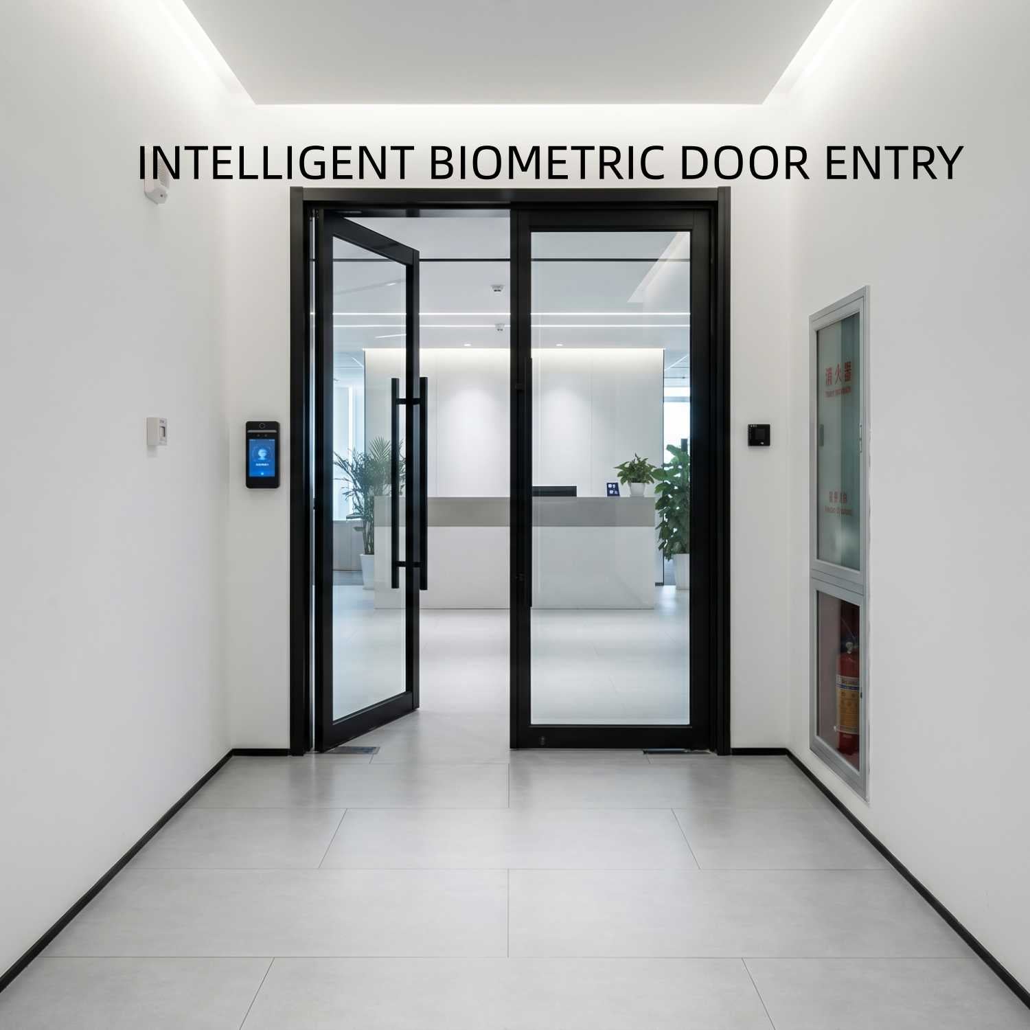Access control system components including facial recognition terminal, controller, and magnetic door lock