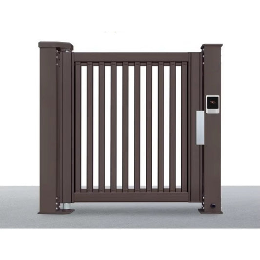 Smart pedestrian barrier gate with advertising panel for residential community access control.